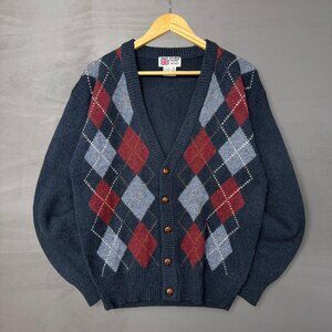 Vintage Royal Scott Blue Argyle Button Up Cardigan Shetland Wool Sweater Medium